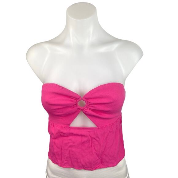 Revolve x Superdown Pink Sleeveless Back Zipper Front Cut Out Tube Top Sz M - Picture 1 of 4